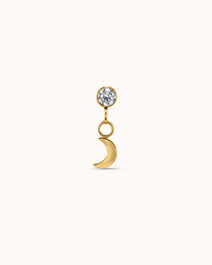 Round Crystal Moon Drop Piercing Stud In Gold