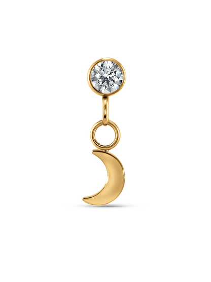 Round Crystal Moon Drop Piercing Stud In Gold
