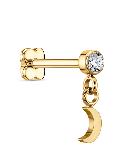 Round Crystal Moon Drop Piercing Stud In Gold