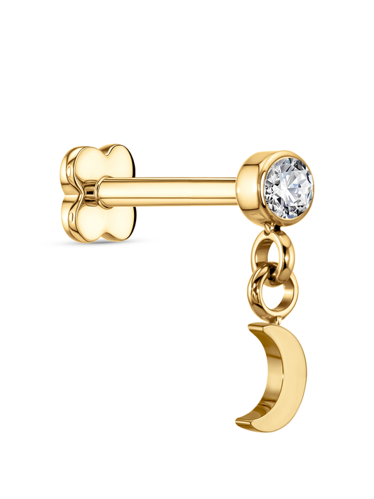 Round Crystal Moon Drop Piercing Stud In Gold
