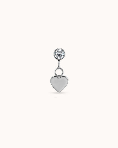 Round Crystal Heart Drop Piercing Stud In Platinum