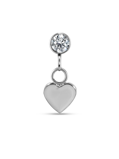 Round Crystal Heart Drop Piercing Stud In Platinum