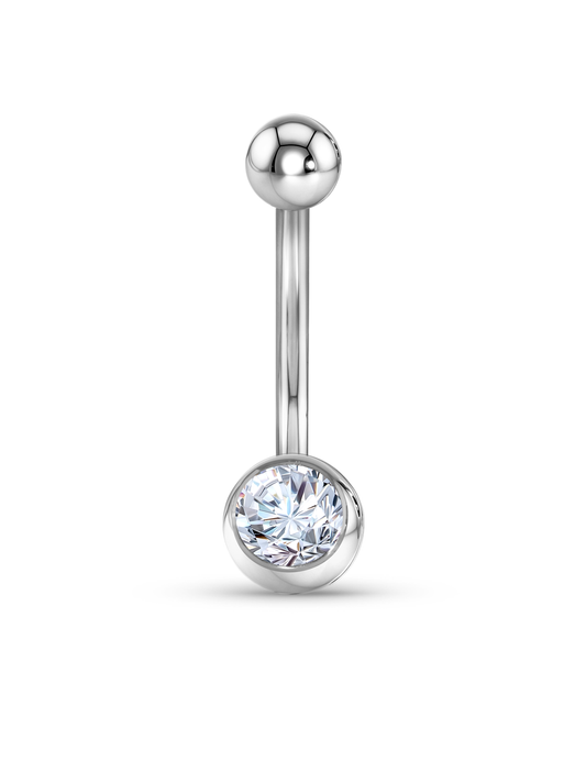 Fine 14K Gold & White Topaz Crystal Ball Navel-Piercing Bar