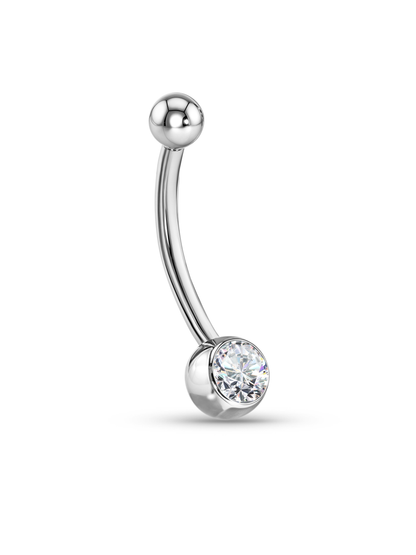 14K Gold & White Topaz Crystal Ball Navel Piercing Bar