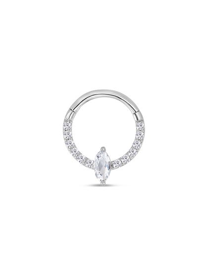 Seamless 14K Gold & White Topaz Pavé Navette Hoop