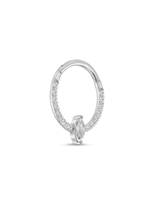 Seamless 14K Gold & White Topaz Pavé Navette Hoop
