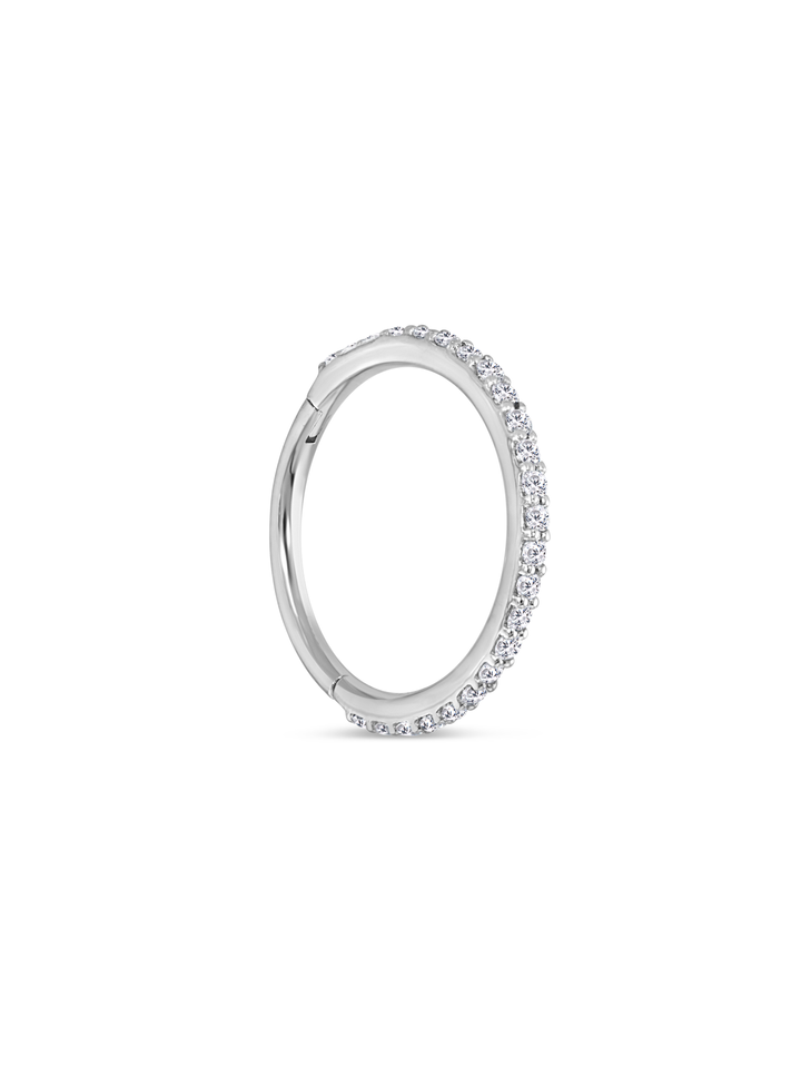 Fine 14K Gold & White Topaz Seamless Pavé Huggies in Silver