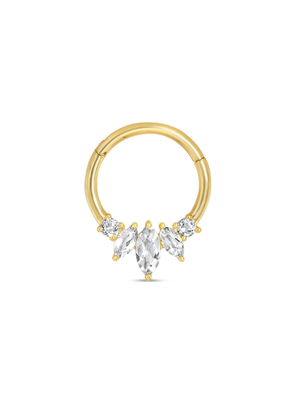 Seamless 14K Gold & White Topaz Pavé Navette Hoop