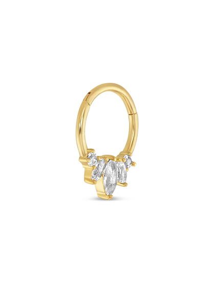 Seamless 14K Gold & White Topaz Pavé Navette Hoop
