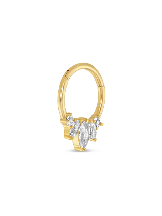 Seamless 14K Gold & White Topaz Pavé Navette Hoop
