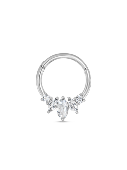 Seamless 14K Gold & White Topaz Triple Navette Hoop