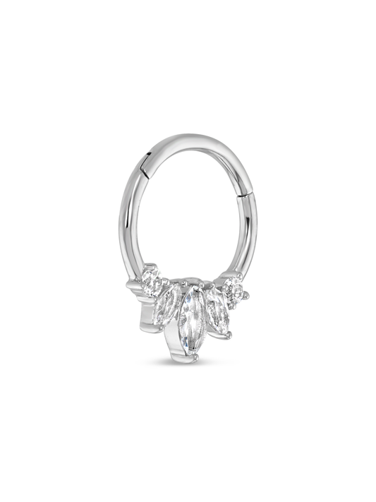 Seamless 14K Gold & White Topaz Triple Navette Hoop