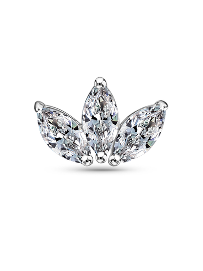 14K Gold & White Topaz Triple Navette Piercing Stud