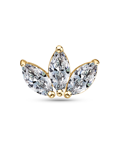 14K Gold & White Topaz Triple Navette Piercing Stud