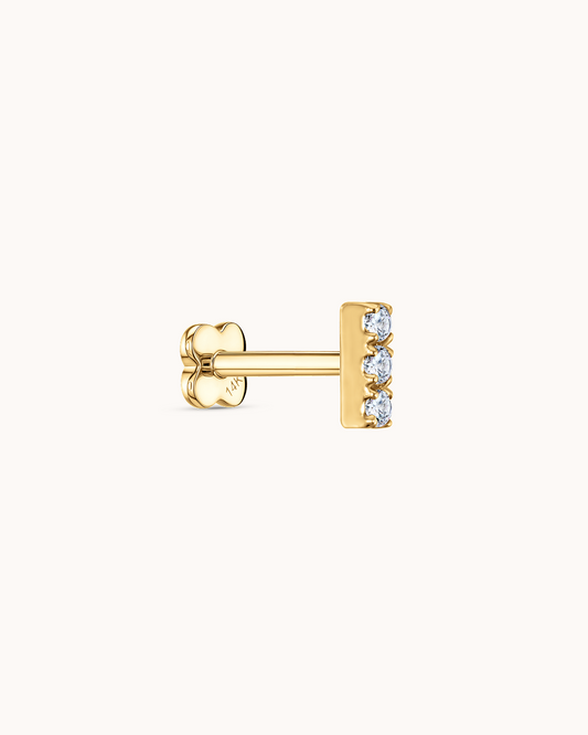 14K Gold & Triple White Topaz Bar Piercing Stud