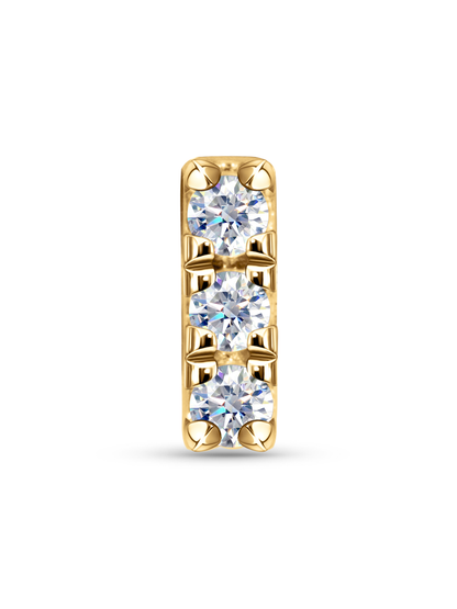 14K Gold & Triple White Topaz Bar Piercing Stud