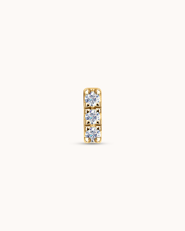 14K Gold & Triple White Topaz Bar Piercing Stud