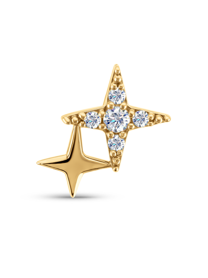 14K Gold Duo Star Piercing Stud