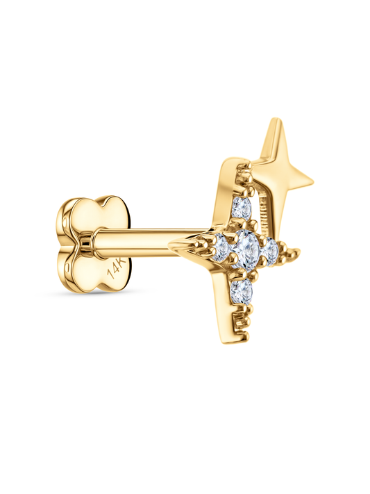 14K Gold Duo Star Piercing Stud