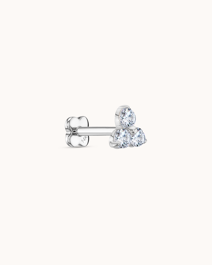 14K White Gold & Triple Lab-Grown Diamond Piercing Stud