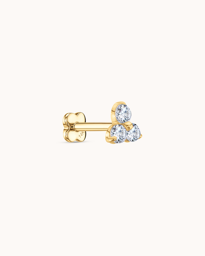 14K Yellow Gold & Triple Lab-Grown Diamond Piercing Stud