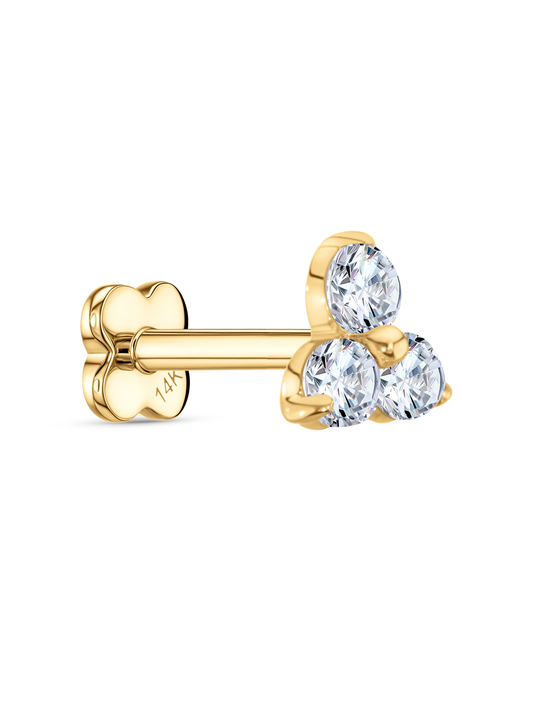 14K Gold & Triple Lab-Grown Diamond Piercing Stud