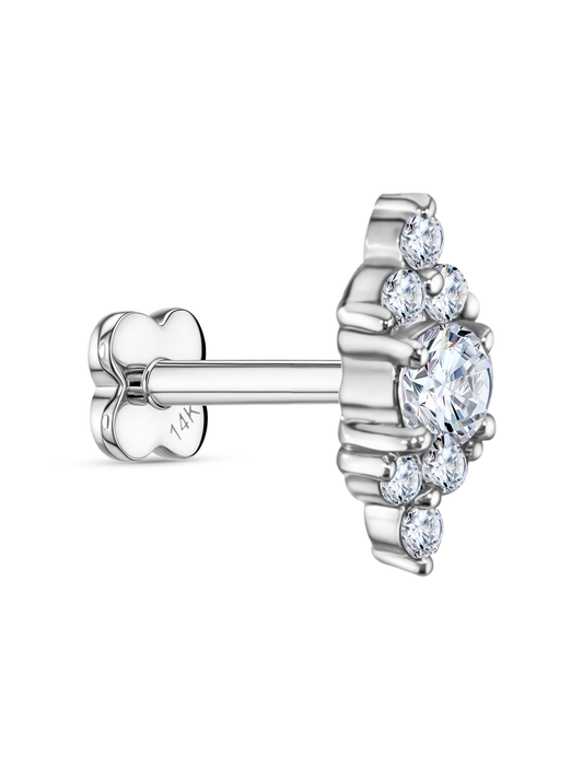14K Gold Lab-Grown Diamond & White Topaz Piercing Stud