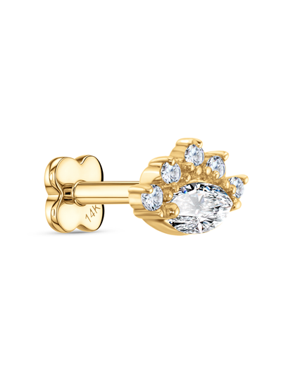 Fine 14K Gold Navette Eye Cluster Piercing Stud