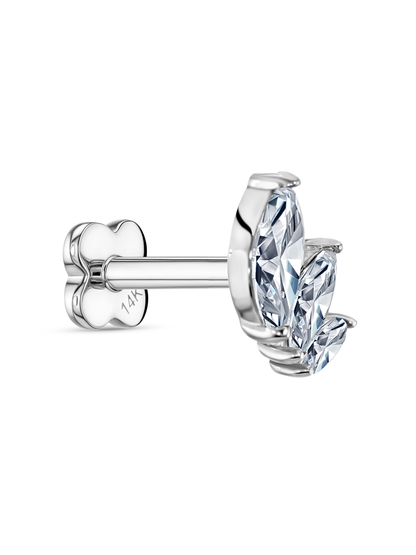 Fine 14K Gold Triple Navette Graduated Piercing Stud