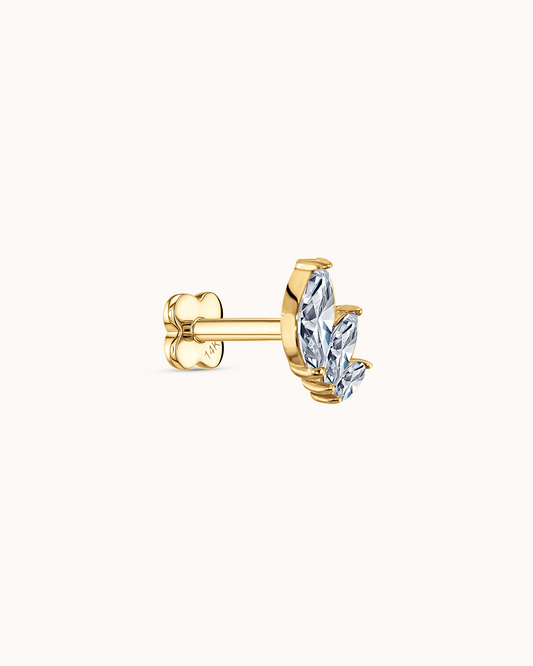 14K Gold Triple Navette Graduated Stone Piercing Stud