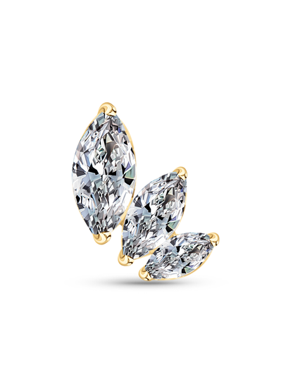 14K Gold Triple Navette Graduated Stone Piercing Stud