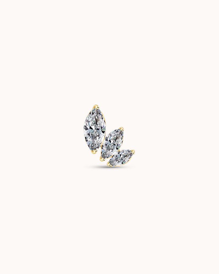 14K Gold Triple Navette Graduated Stone Piercing Stud