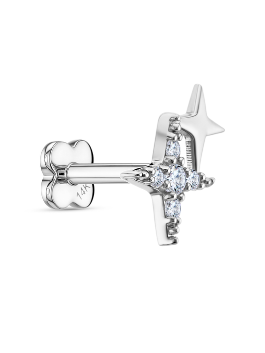14K Gold Duo Star Piercing Stud
