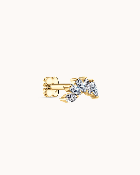 14K Gold & White Topaz Graduated Navette Piercing Stud