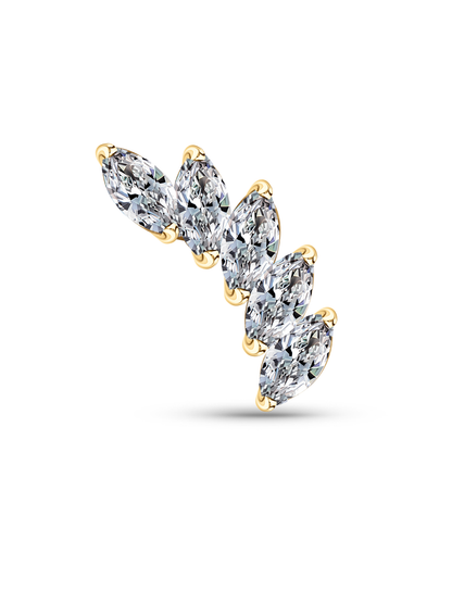 14K Gold & White Topaz Graduated Navette Piercing Stud