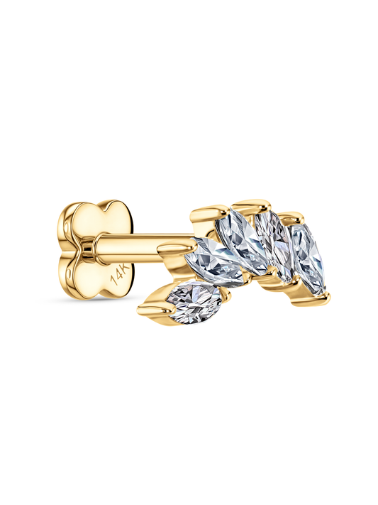 14K Gold & White Topaz Graduated Navette Piercing Stud