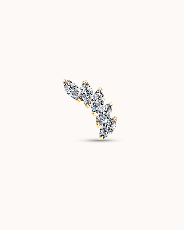 14K Gold & White Topaz Graduated Navette Piercing Stud
