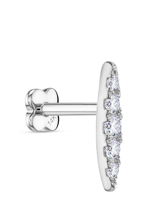 Fine 14K Gold & White Topaz Graduated Pavé Bar Piercing Stud