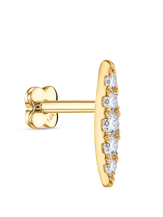 Fine 14K Gold & White Topaz Graduated Pavé Bar Piercing Stud