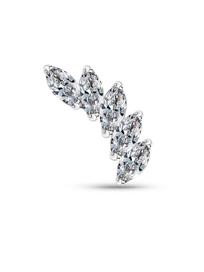 14K Gold & White Topaz Graduated Navette Piercing Stud