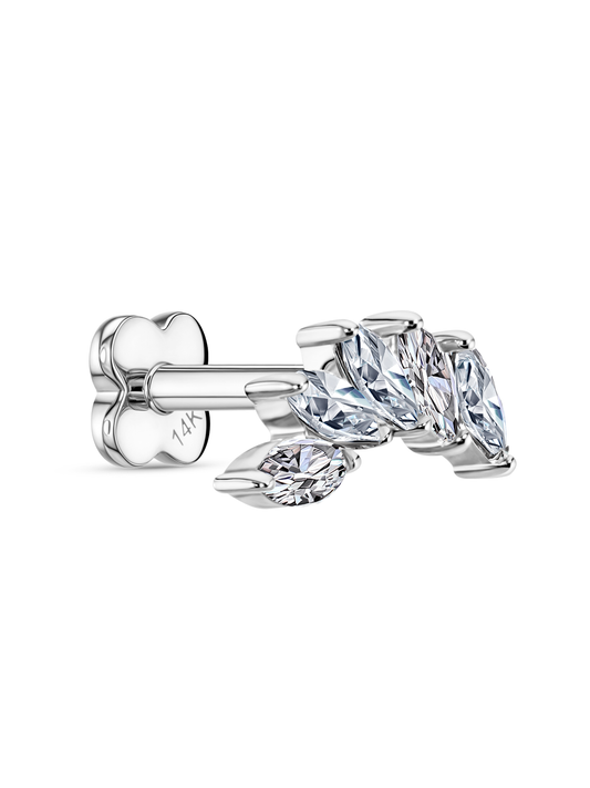 14K Gold & White Topaz Graduated Navette Piercing Stud