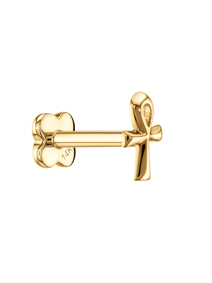 14K Gold Ankh Cross Piercing Stud