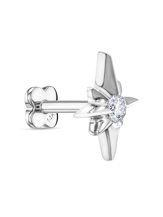 14K Gold & White Topaz Energy Star Piercing Stud