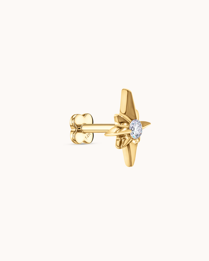 14K Gold & White Topaz Energy Star Piercing Stud