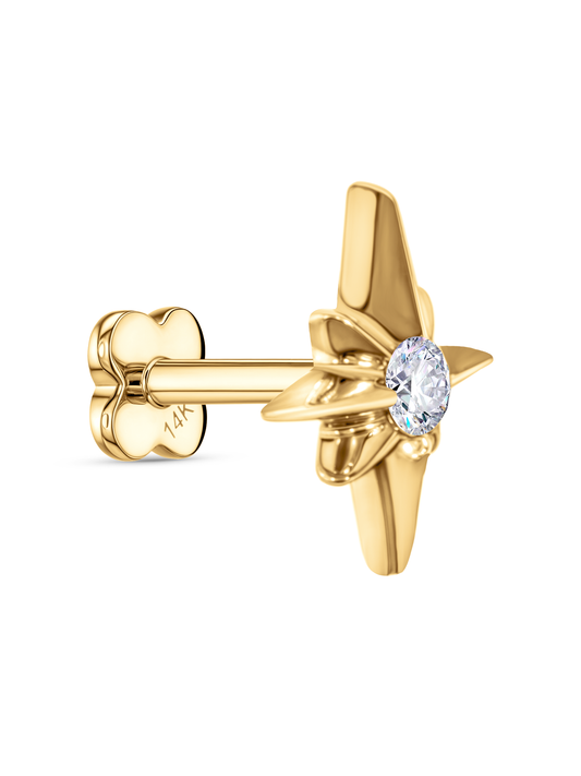 14K Gold & White Topaz Energy Star Piercing Stud
