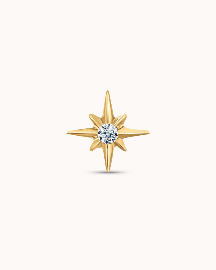 14K Gold & White Topaz Energy Star Piercing Stud