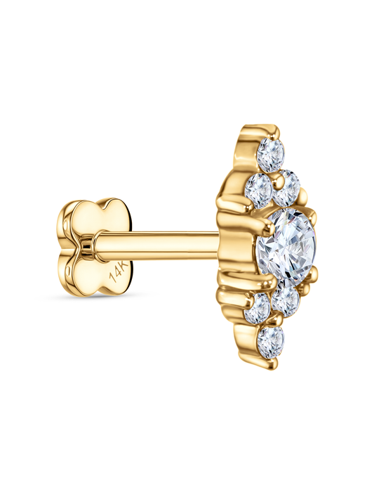 Fine 14K Gold Lab-Grown Diamond & White Topaz Piercing Stud