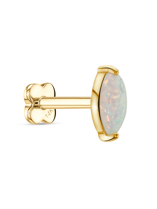 14K Gold Claw-Set Opal Navette Piercing Stud