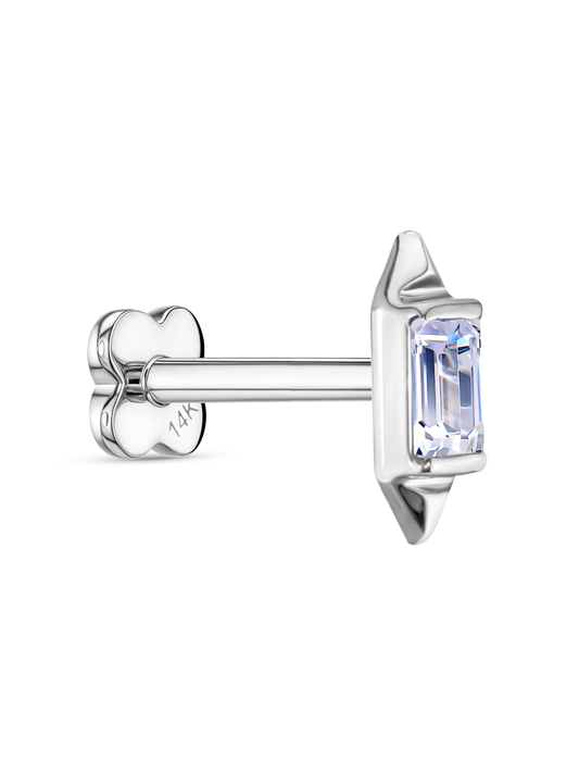 14K Gold & Baguette White Topaz 3D Piercing Stud