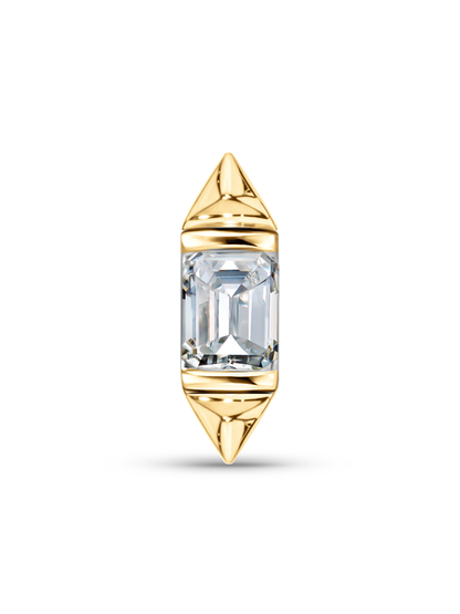 14K Gold & Baguette White Topaz 3D Piercing Stud